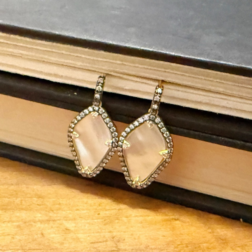 Delicate Mother Of  Pearl Drop Earrings with Pavé Halo